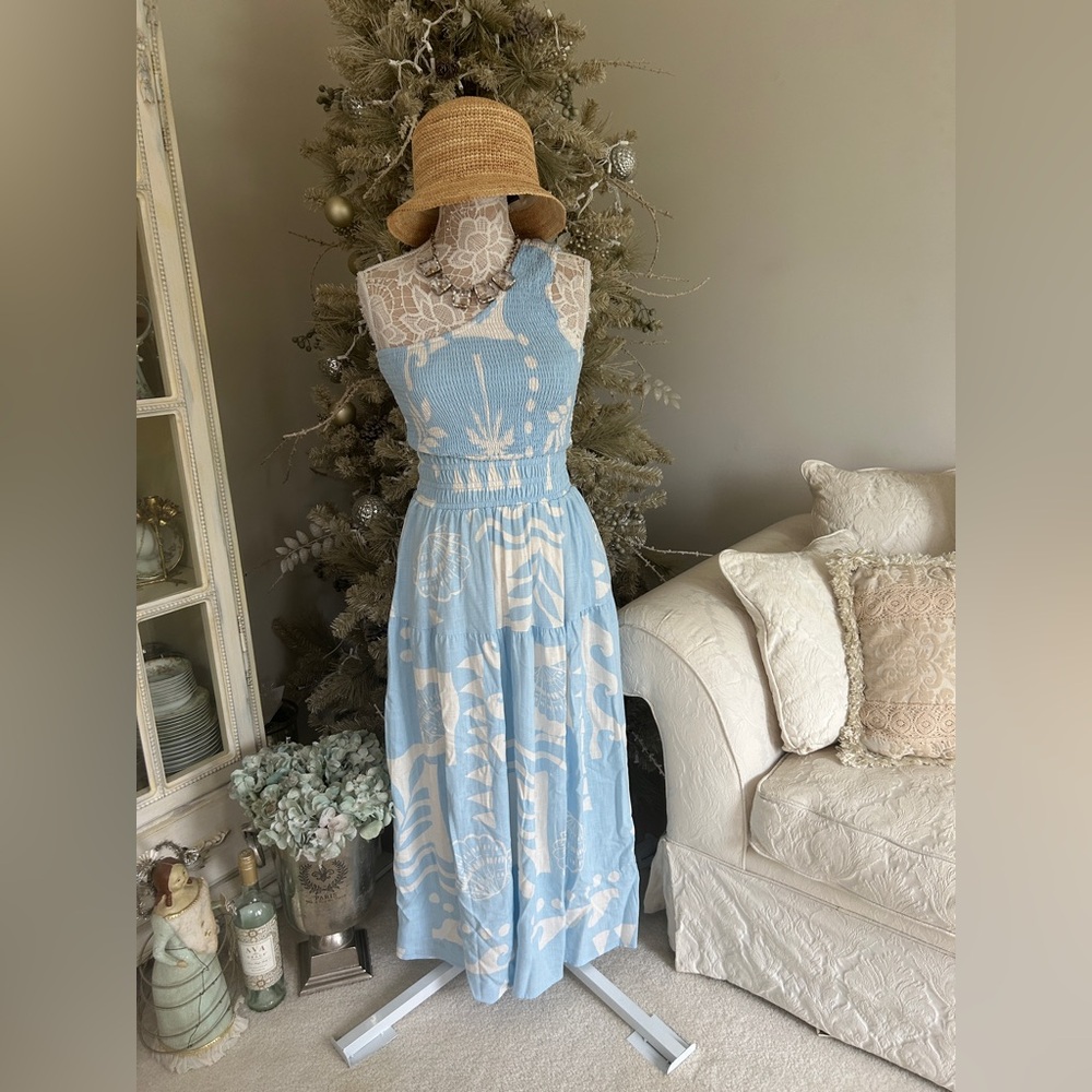 New! Light Blue and White Smocked Bodice top and matching skirt